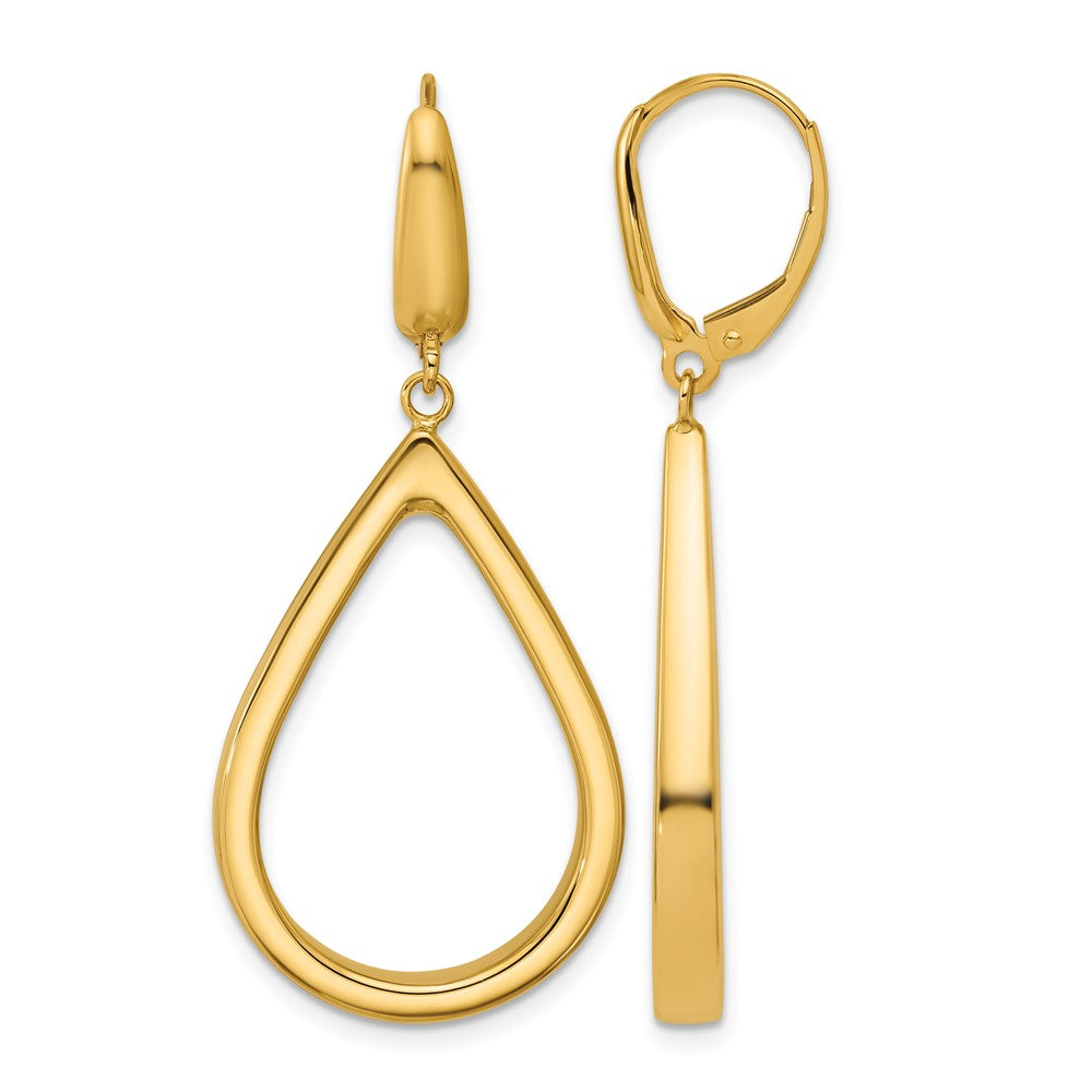 14K Polished Open Teardrop Leverback Dangle Earrings