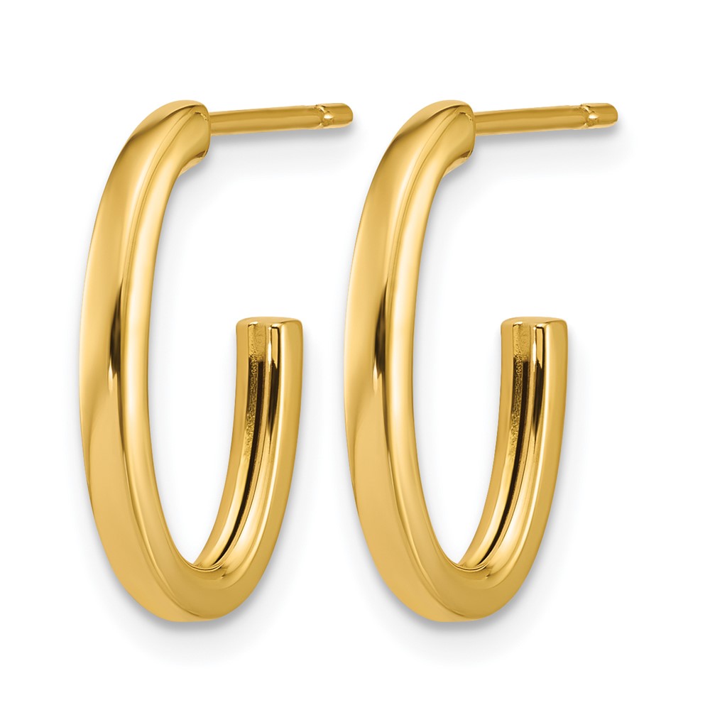 14K Polished 2.0mm Flat Oval Post J-Hoop Earrings