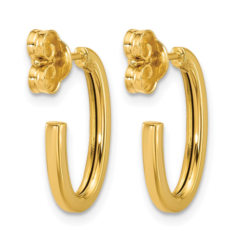 14K Polished 2.0mm Flat Oval Post J-Hoop Earrings