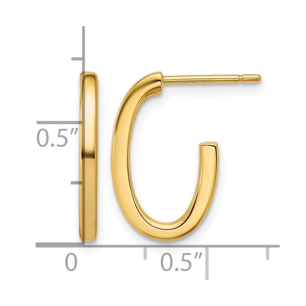 14K Polished 2.0mm Flat Oval Post J-Hoop Earrings