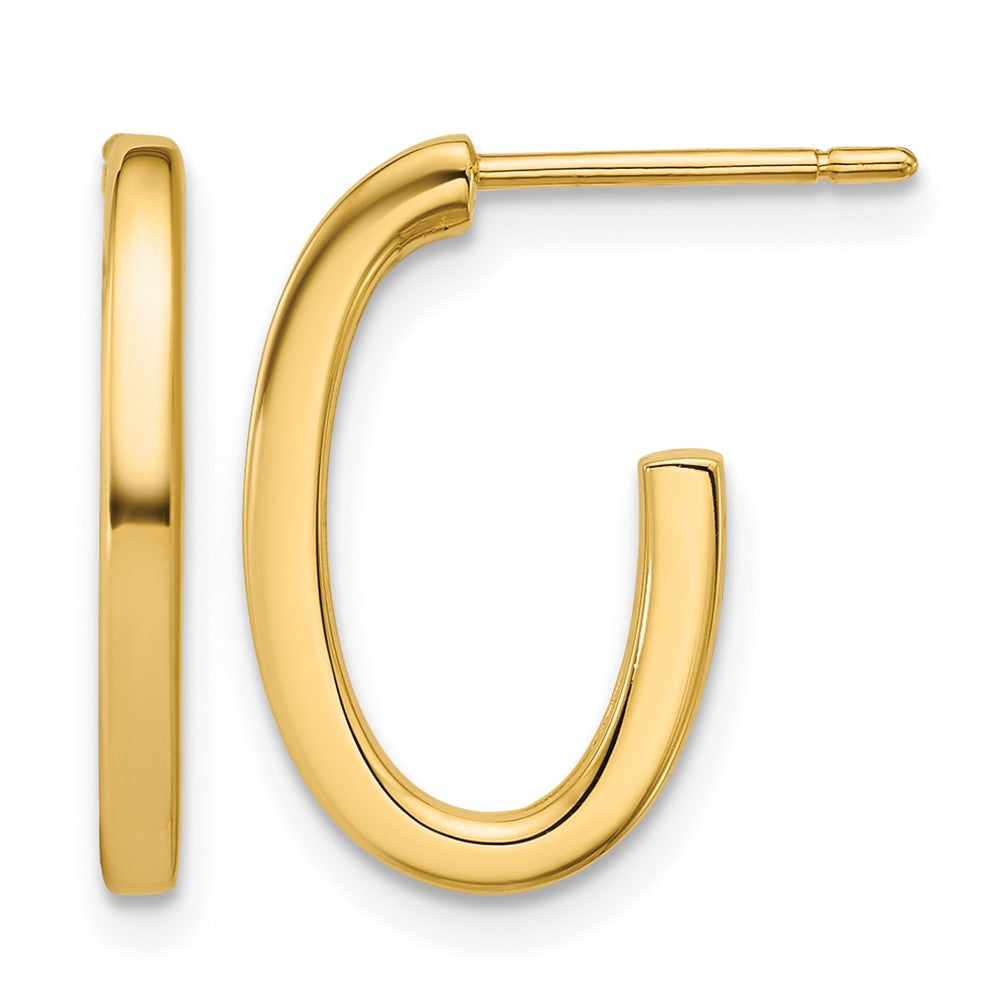 14K Polished 2.0mm Flat Oval Post J-Hoop Earrings