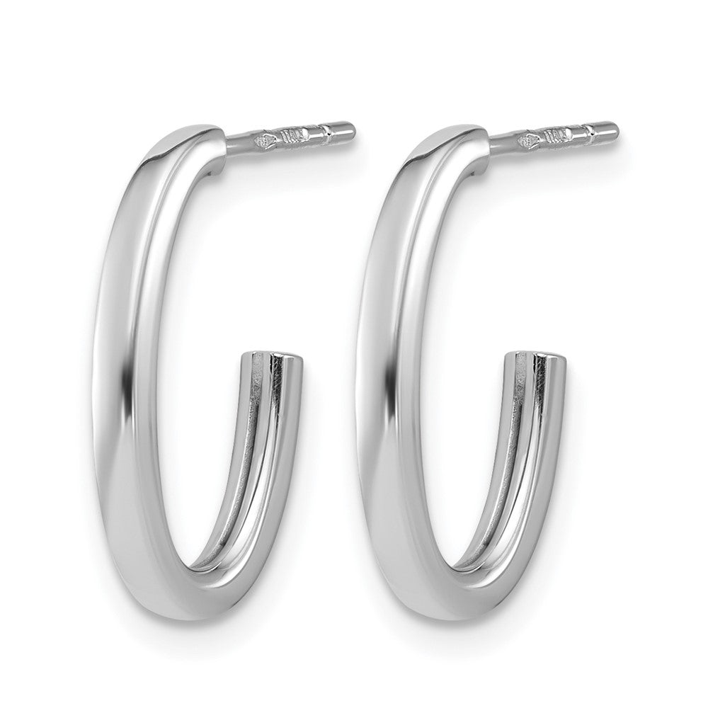 14KWhite Gold Polish 2.0mm Flat Oval Post J-Hoop Earrings