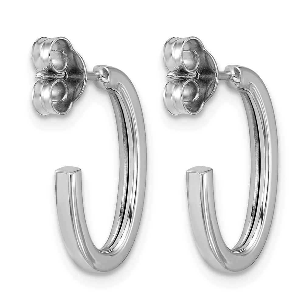 14KWhite Gold Polish 2.0mm Flat Oval Post J-Hoop Earrings