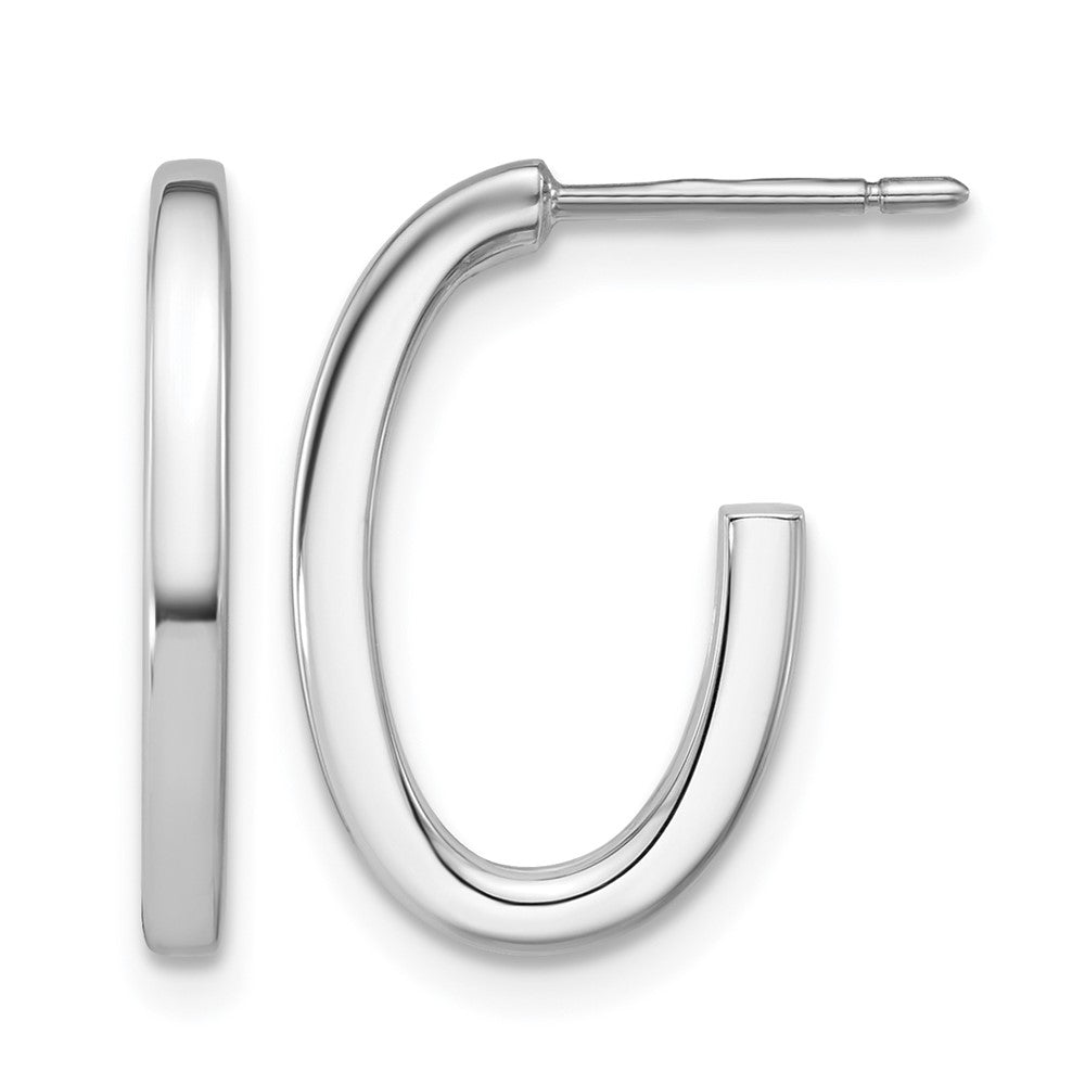 14KWhite Gold Polish 2.0mm Flat Oval Post J-Hoop Earrings
