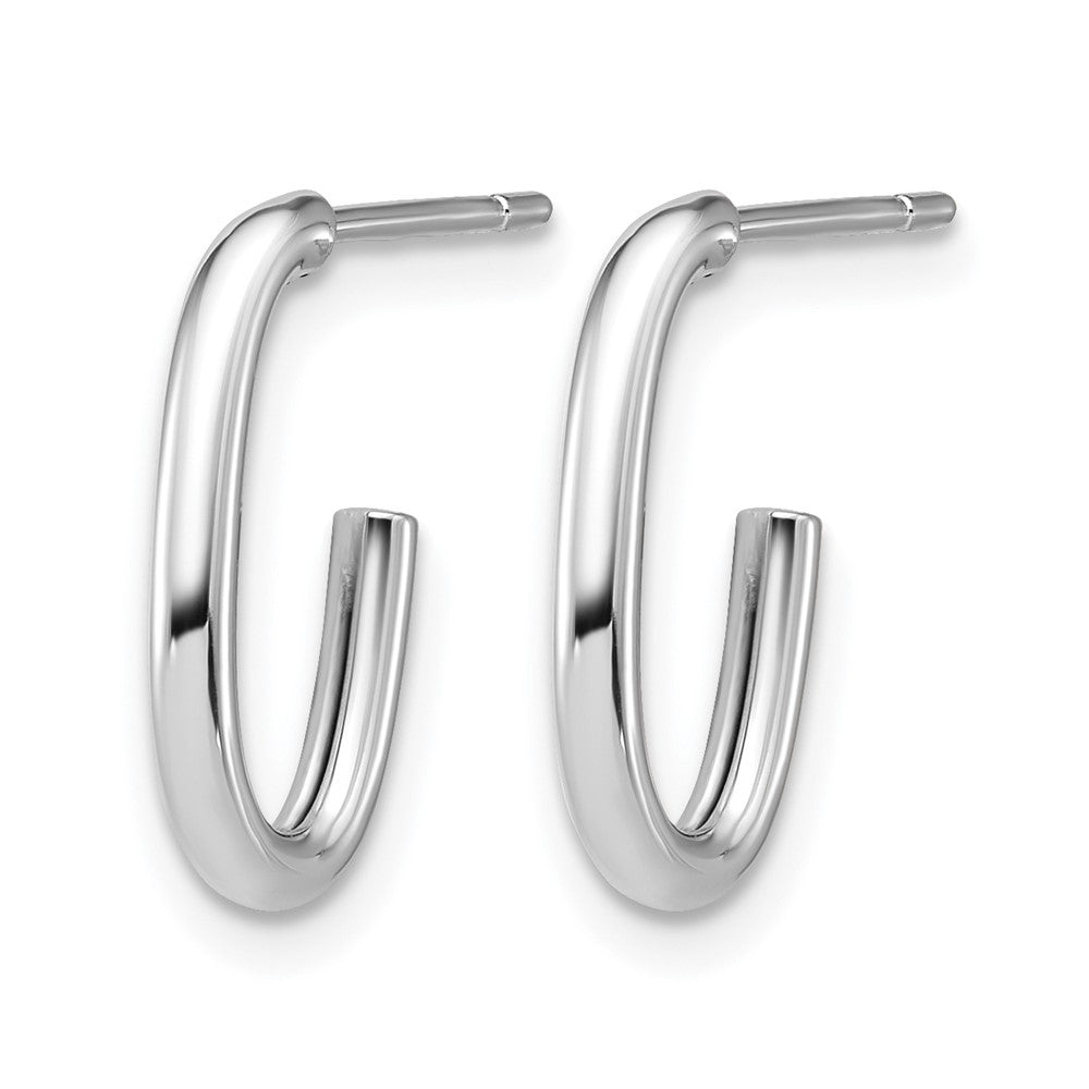 14K White Gold Polished 2.0mm Oval Post J-Hoop Earrings