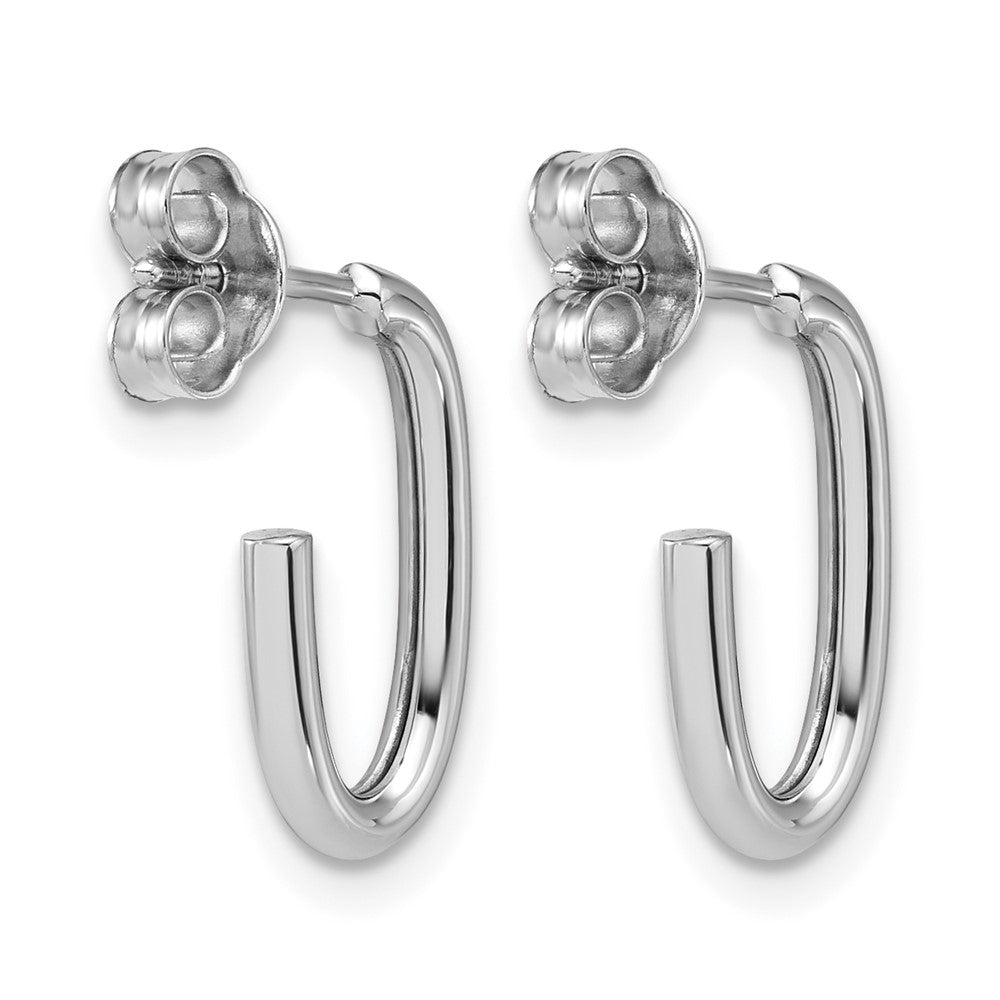14K White Gold Polished 2.0mm Oval Post J-Hoop Earrings