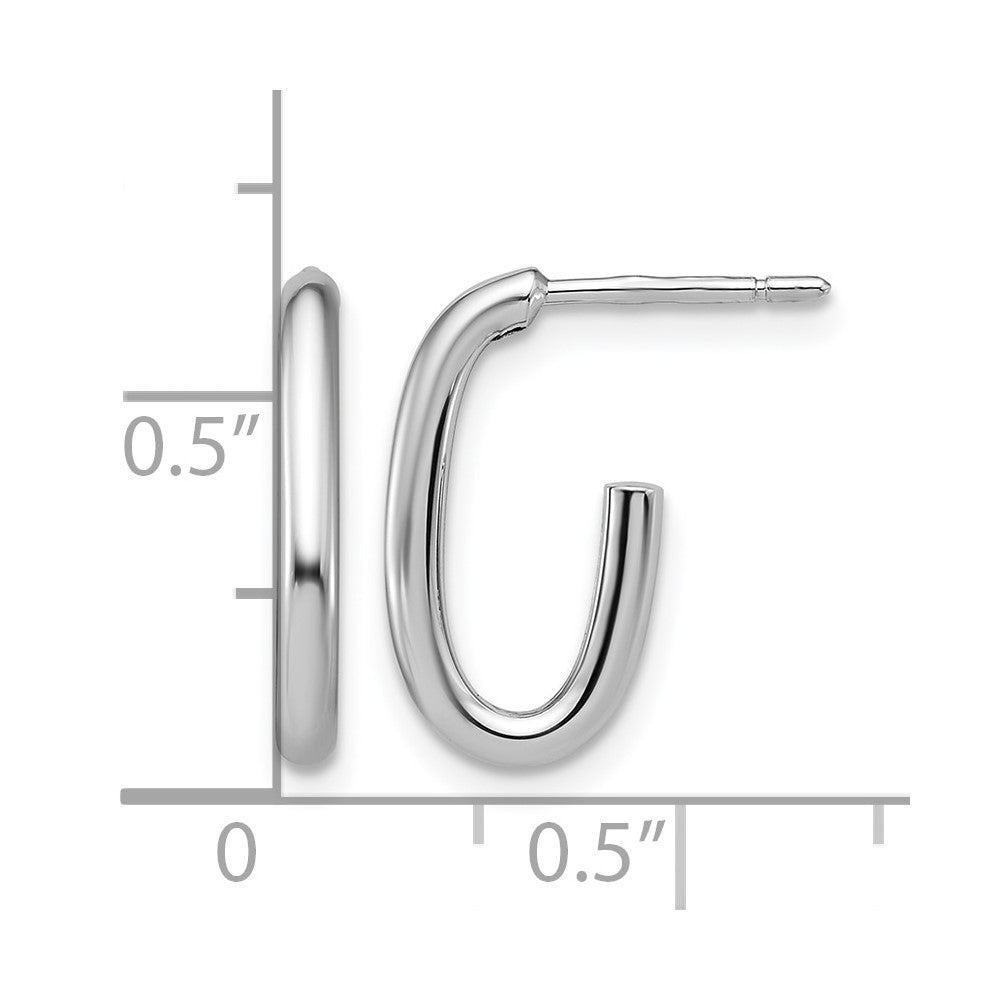 14K White Gold Polished 2.0mm Oval Post J-Hoop Earrings