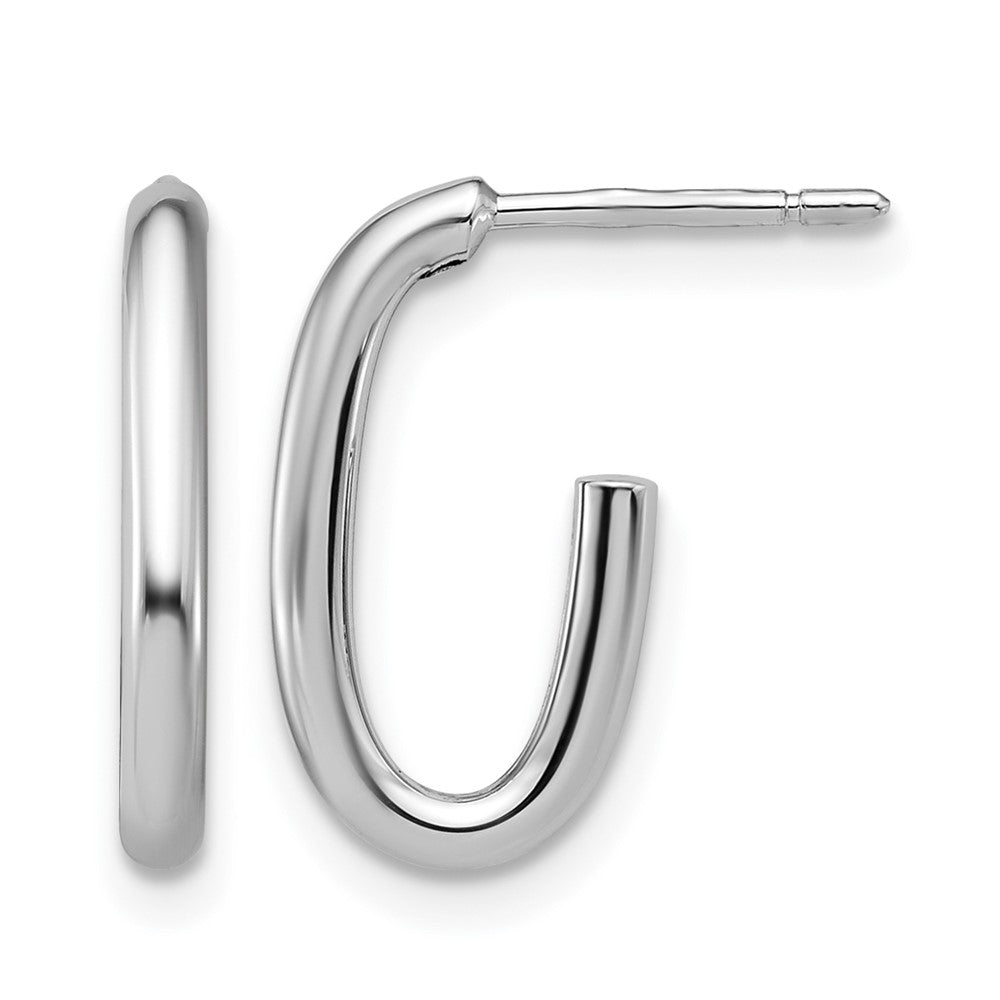 14K White Gold Polished 2.0mm Oval Post J-Hoop Earrings