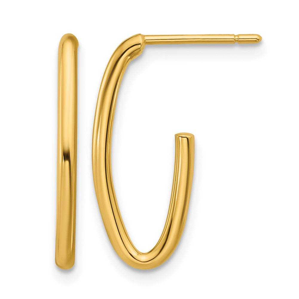 14K Polished 1.8mm Oval Post J-Hoop Earrings