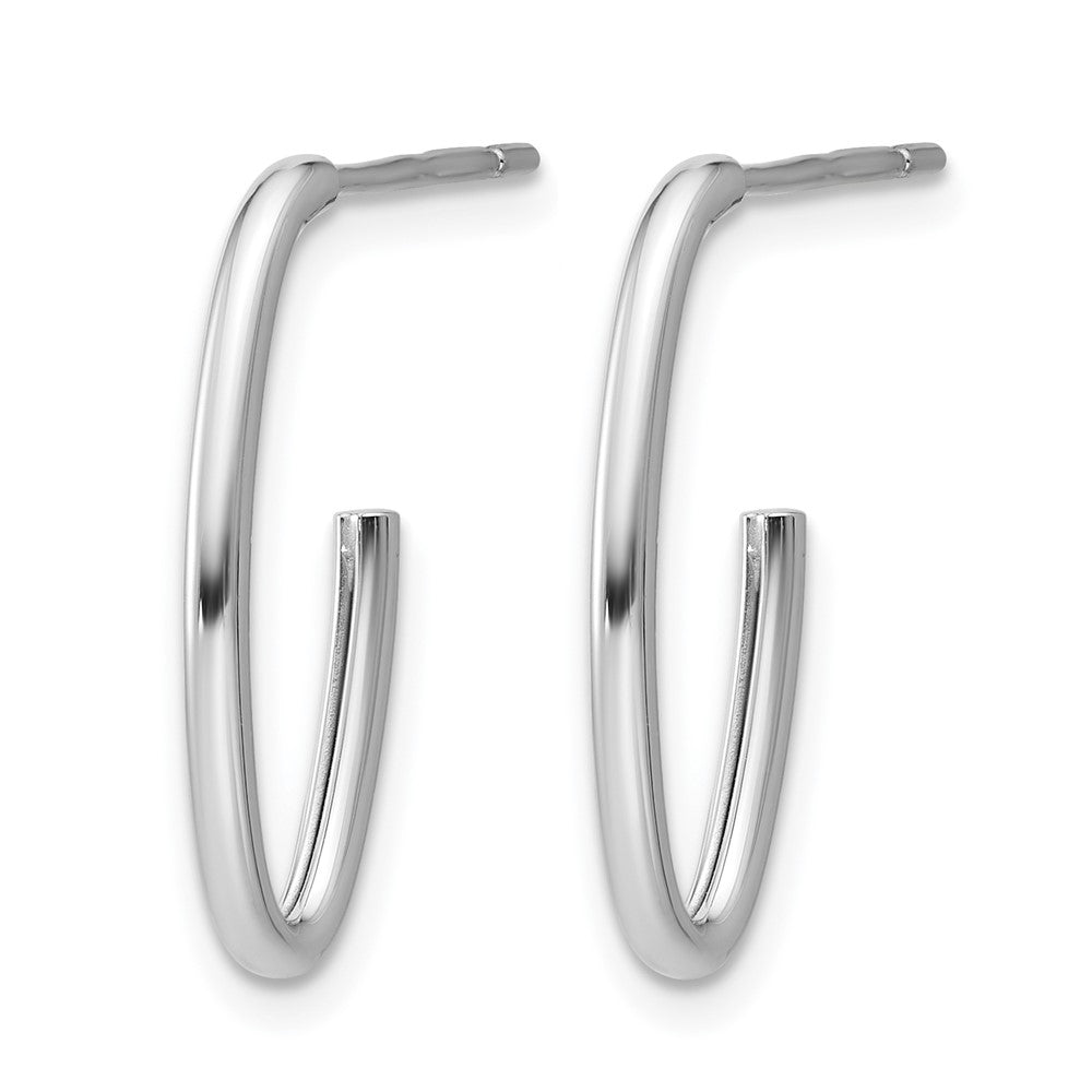 14K White Gold Polished 1.8mm Oval Post J-Hoop Earrings