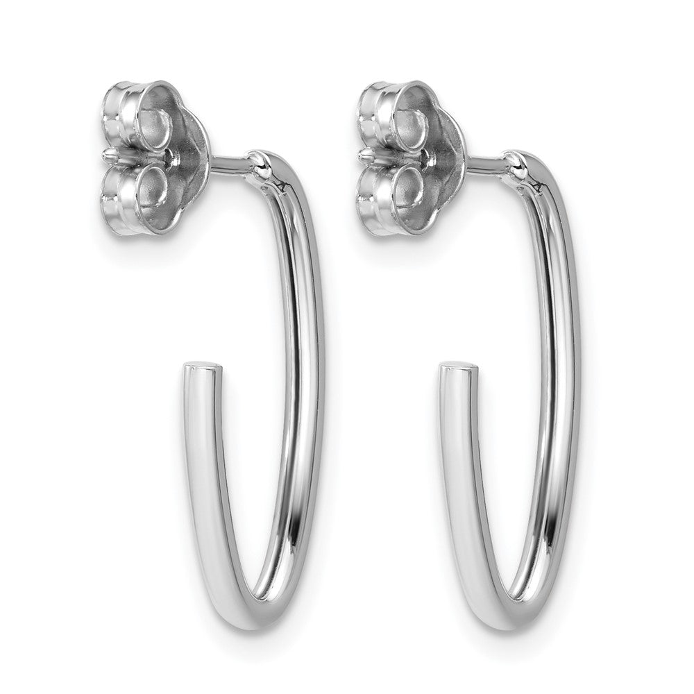 14K White Gold Polished 1.8mm Oval Post J-Hoop Earrings