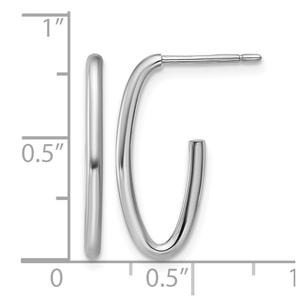 14K White Gold Polished 1.8mm Oval Post J-Hoop Earrings