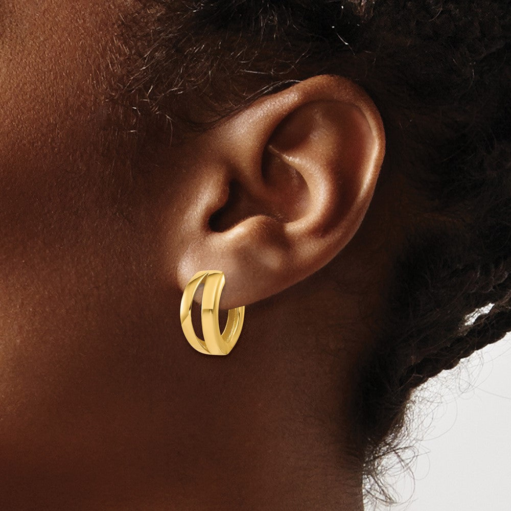 14K Polished Fancy Tapered Hinged Round Hoop Earrings