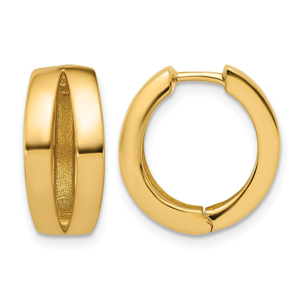 14K Polished Fancy Tapered Hinged Round Hoop Earrings