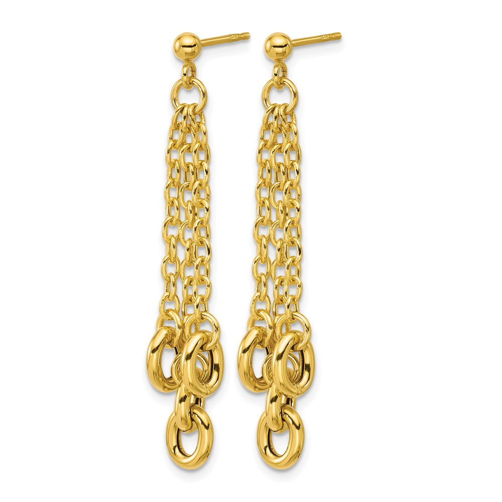 14K Polished Fancy 3-Strand Cable Link Post Dangle Earrings