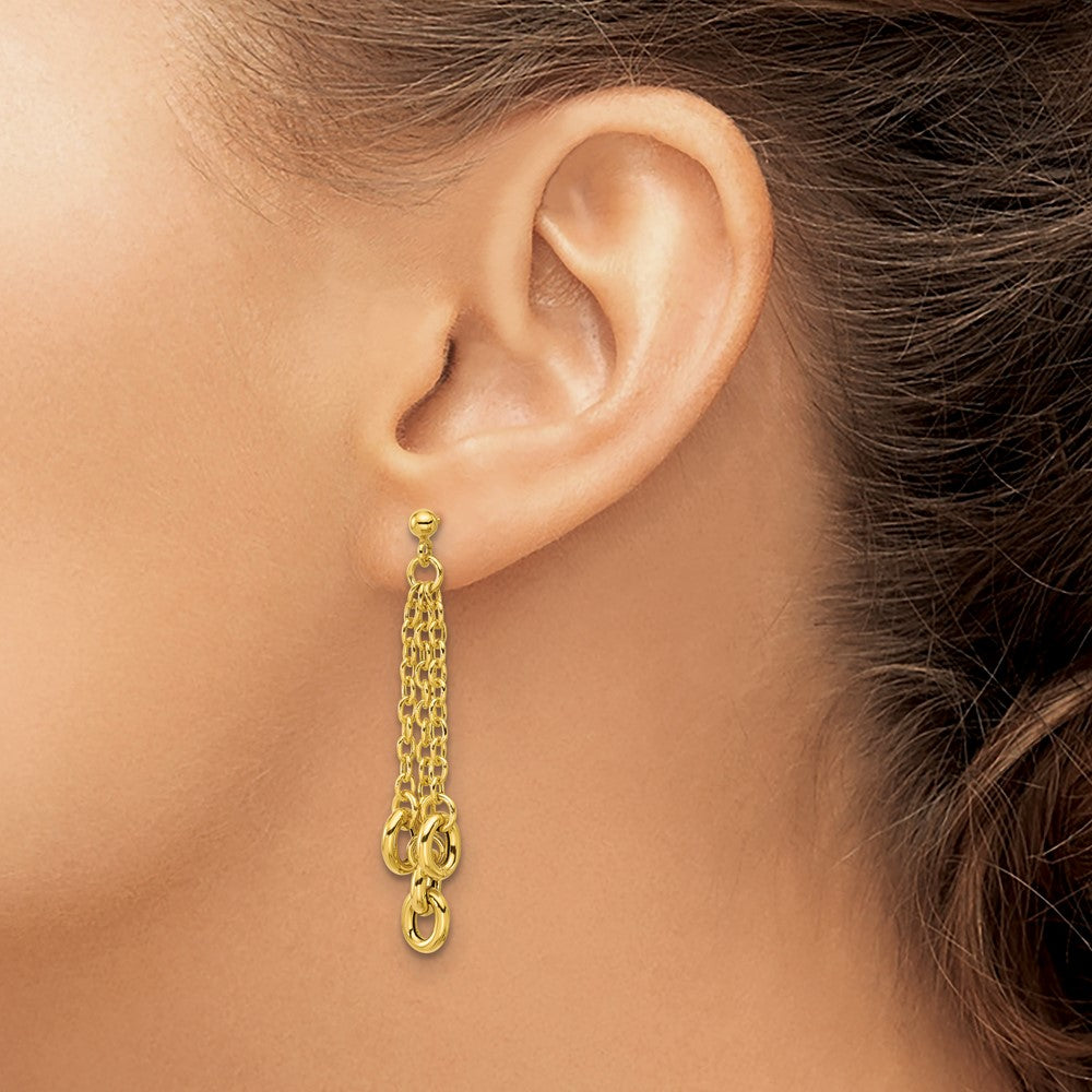 14K Polished Fancy 3-Strand Cable Link Post Dangle Earrings