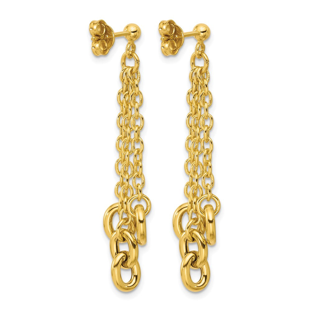 14K Polished Fancy 3-Strand Cable Link Post Dangle Earrings