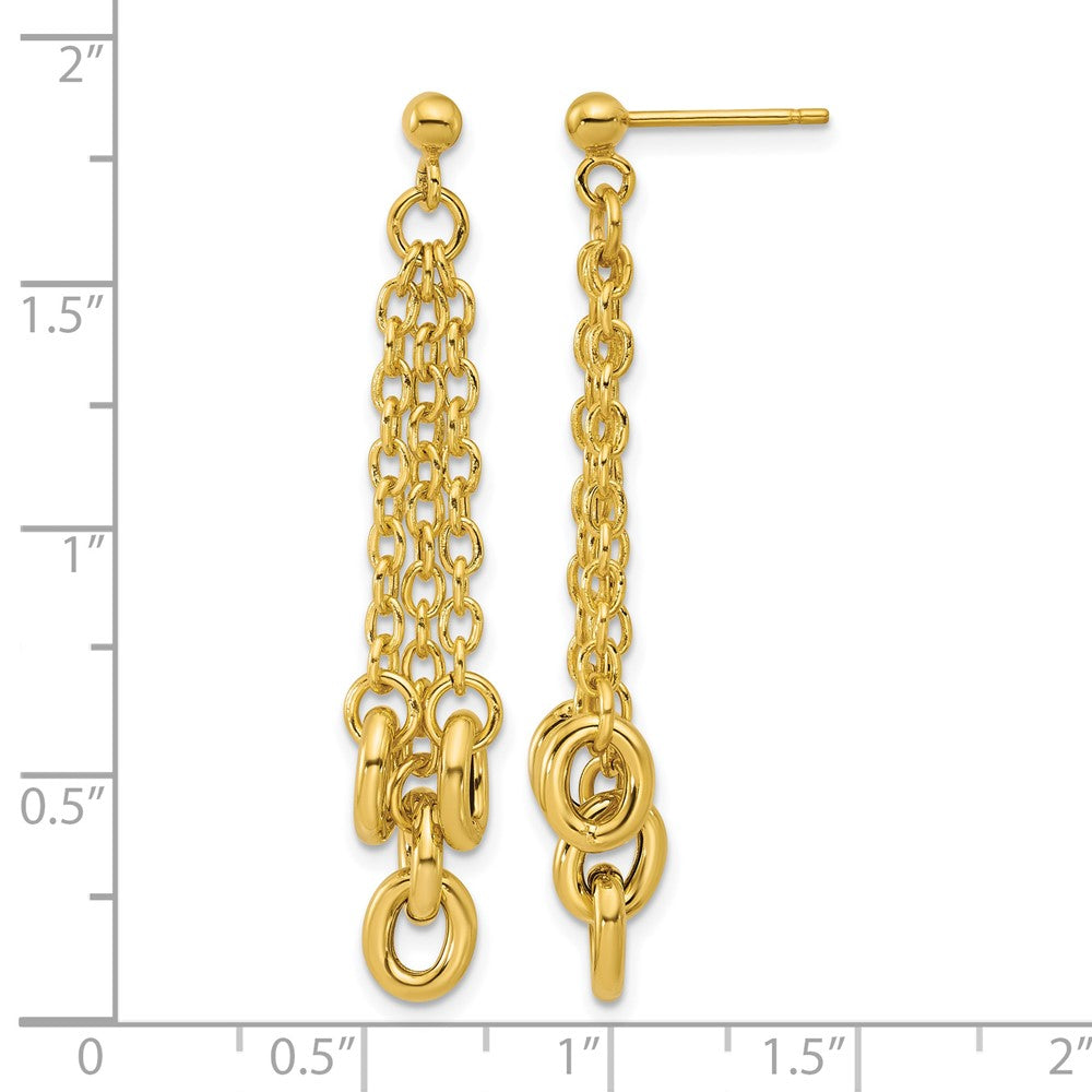 14K Polished Fancy 3-Strand Cable Link Post Dangle Earrings