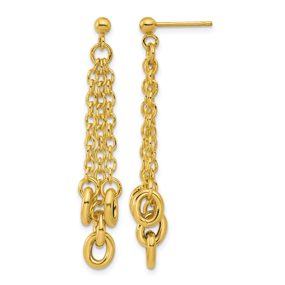 14K Polished Fancy 3-Strand Cable Link Post Dangle Earrings