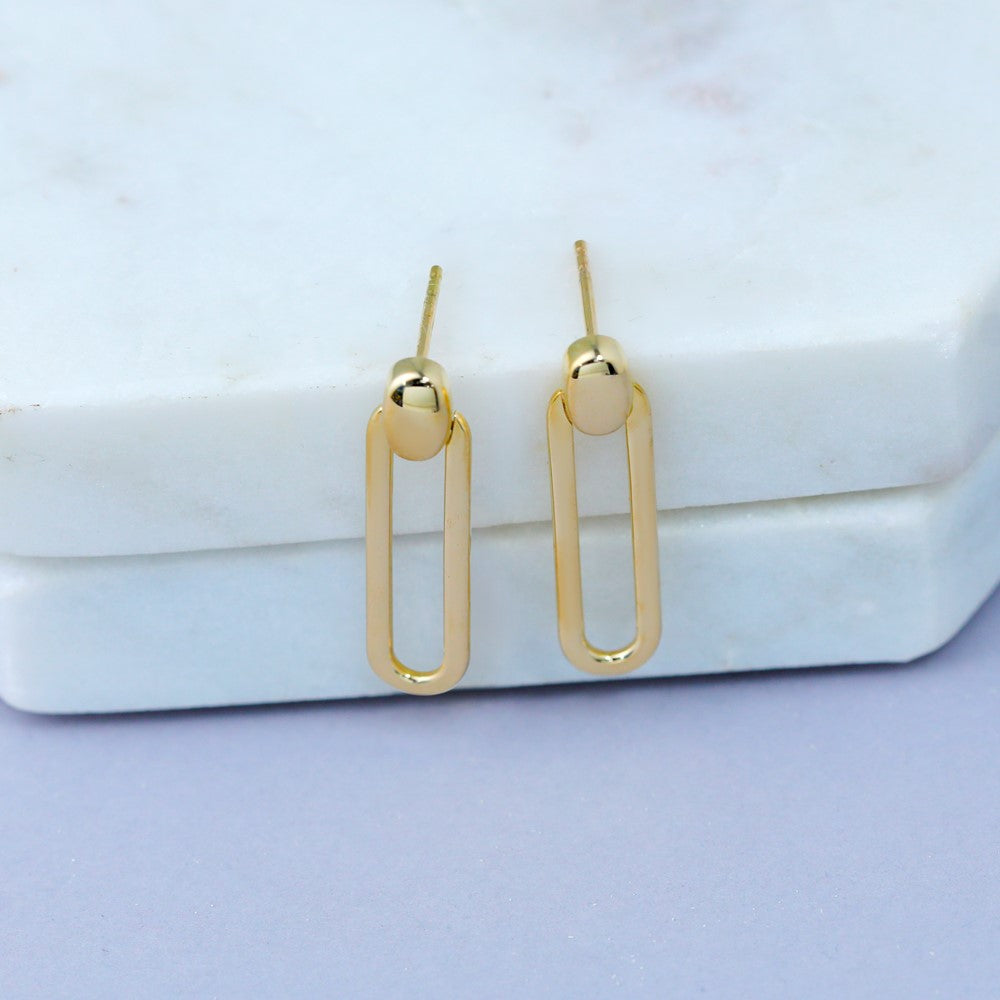14K Polished Link Dangle Post Earrings
