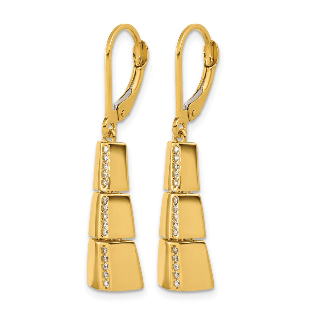 14K Polished CZ Tapered Dangle Leverback Earrings