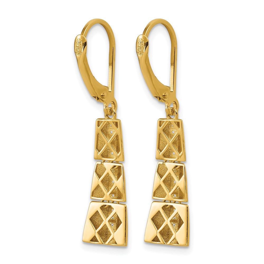 14K Polished CZ Tapered Dangle Leverback Earrings