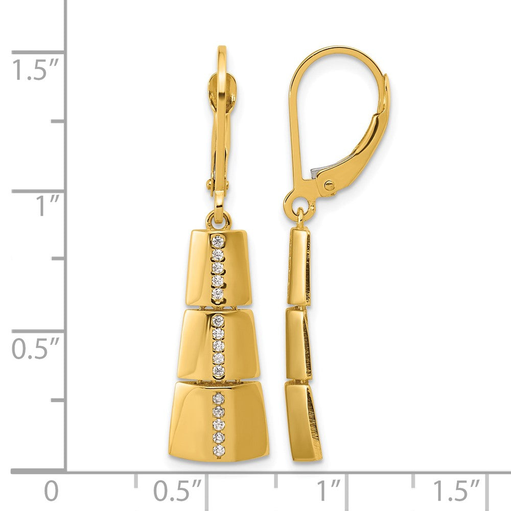 14K Polished CZ Tapered Dangle Leverback Earrings