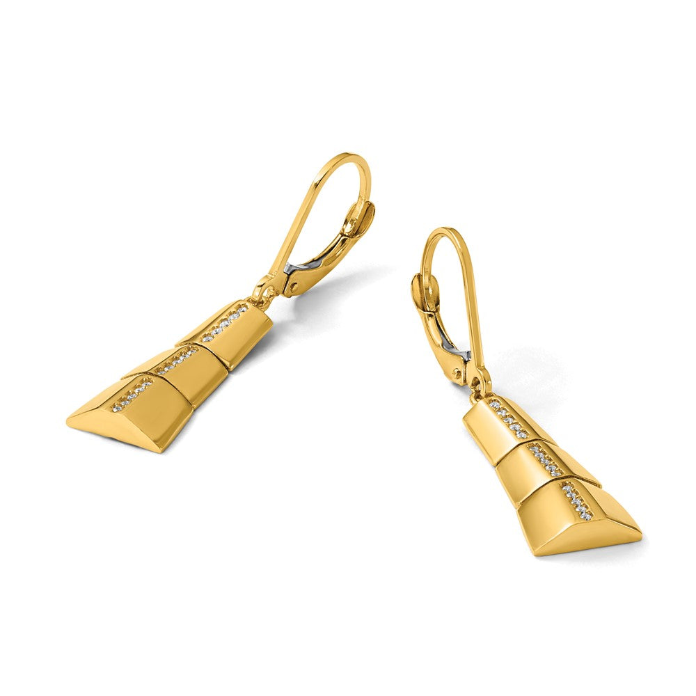 14K Polished CZ Tapered Dangle Leverback Earrings