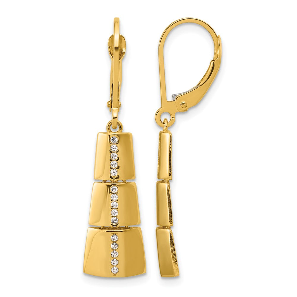 14K Polished CZ Tapered Dangle Leverback Earrings