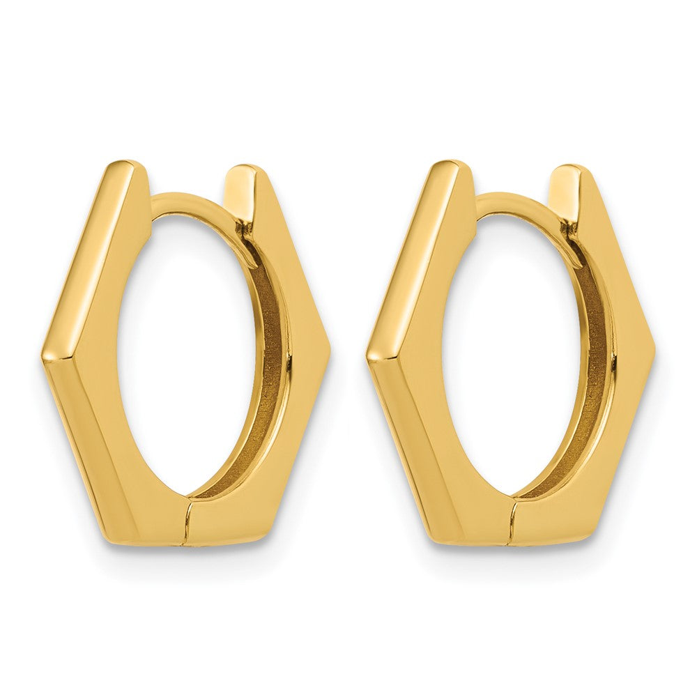 14K Polished Hexagon Hinged Hoop Earrings