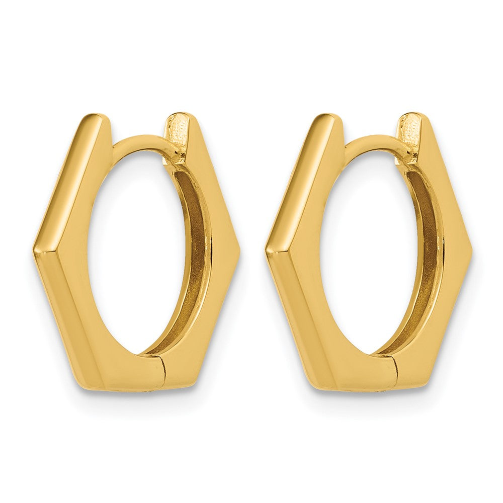 14K Polished Hexagon Hinged Hoop Earrings