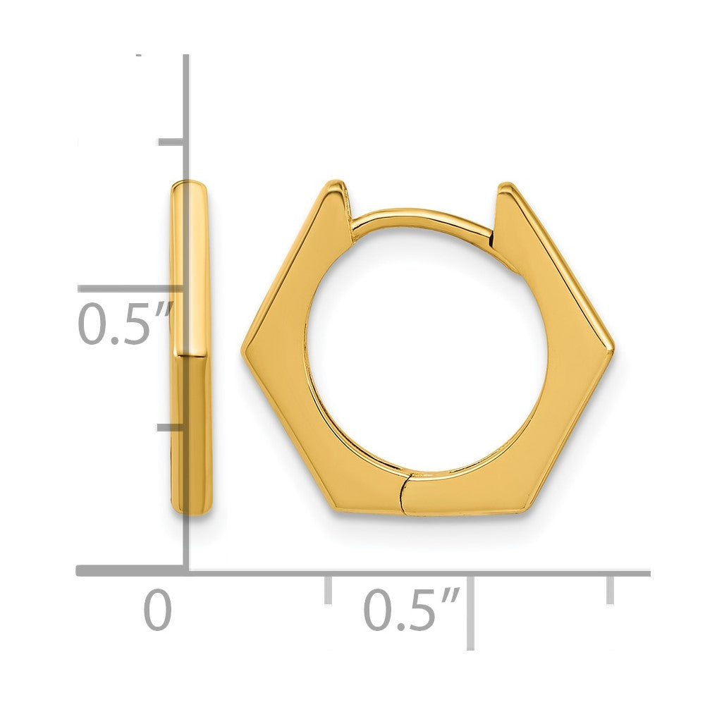 14K Polished Hexagon Hinged Hoop Earrings