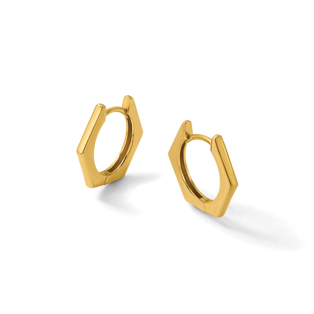 14K Polished Hexagon Hinged Hoop Earrings