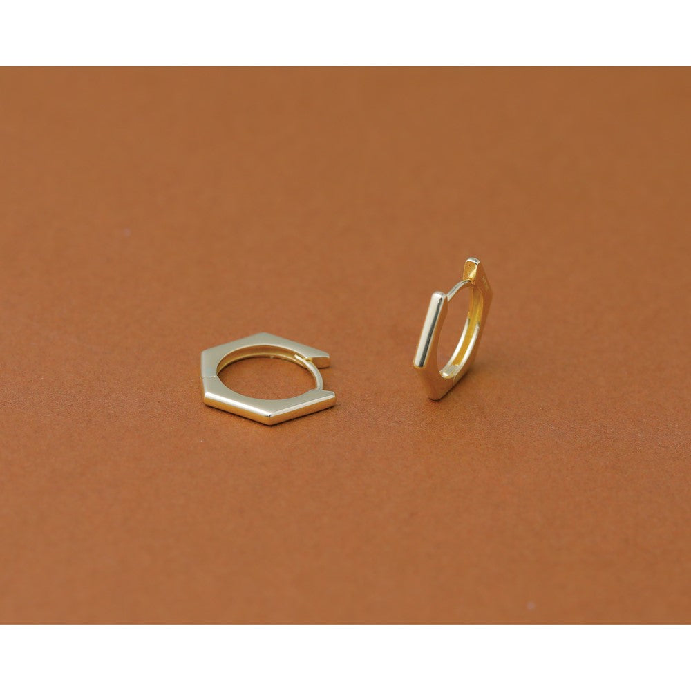 14K Polished Hexagon Hinged Hoop Earrings