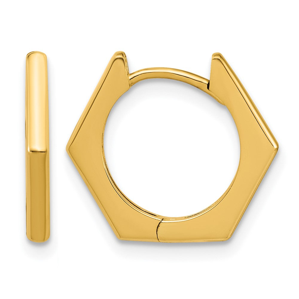 14K Polished Hexagon Hinged Hoop Earrings