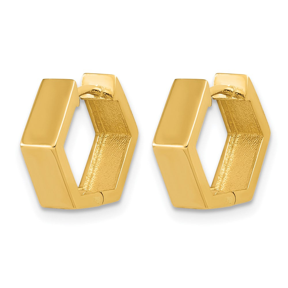 14K Polished Hexagon Hinged Hoop Earrings