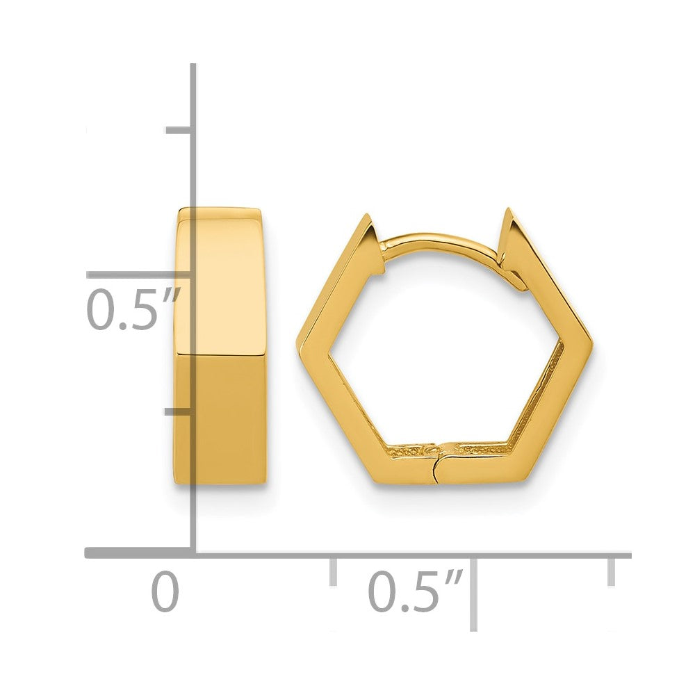 14K Polished Hexagon Hinged Hoop Earrings