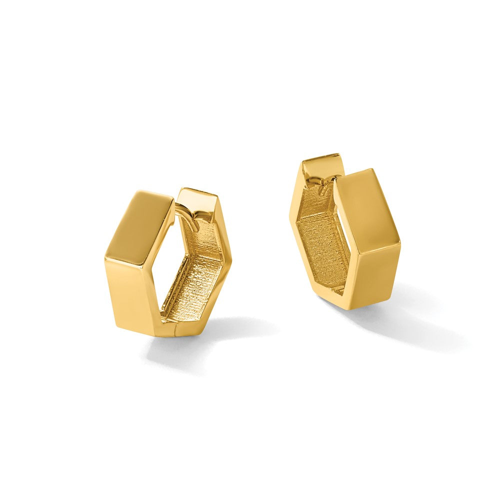 14K Polished Hexagon Hinged Hoop Earrings