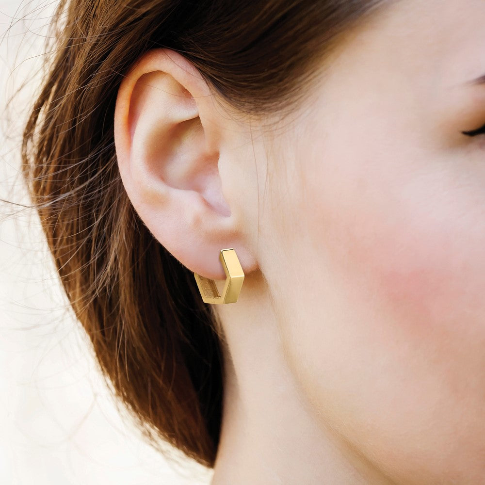 14K Polished Hexagon Hinged Hoop Earrings