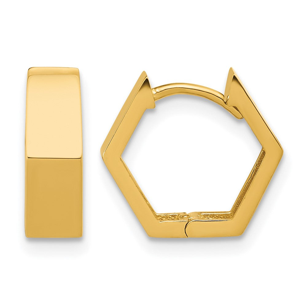 14K Polished Hexagon Hinged Hoop Earrings