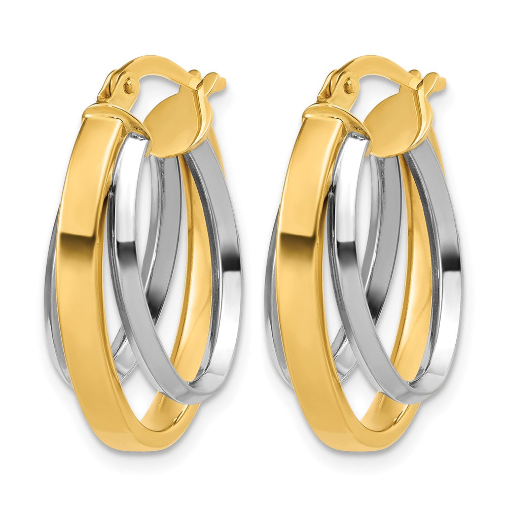 14K Two-Tone Polished Tapered Oval Hoop Earrings