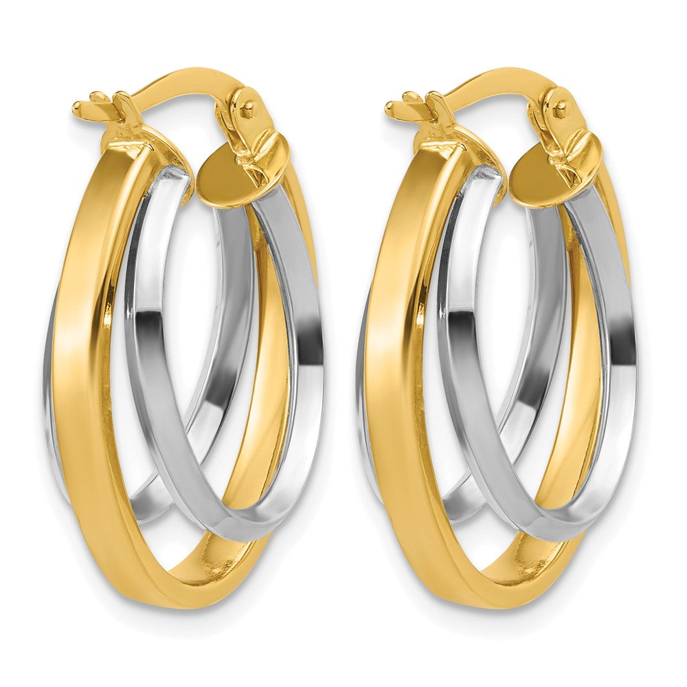 14K Two-Tone Polished Tapered Oval Hoop Earrings