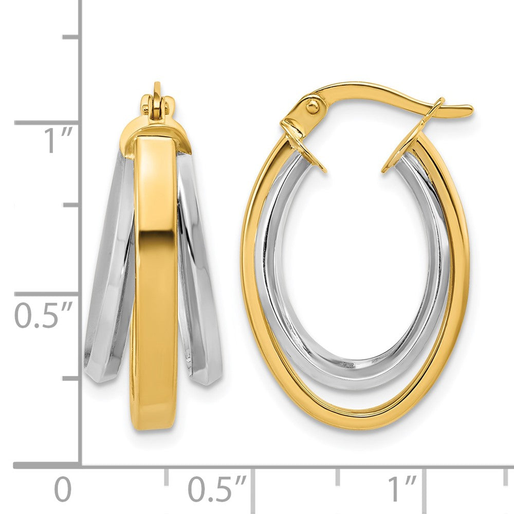 14K Two-Tone Polished Tapered Oval Hoop Earrings