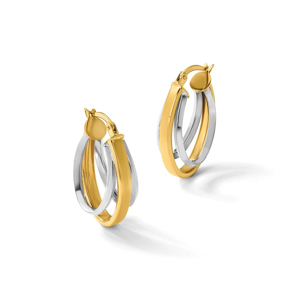 14K Two-Tone Polished Tapered Oval Hoop Earrings