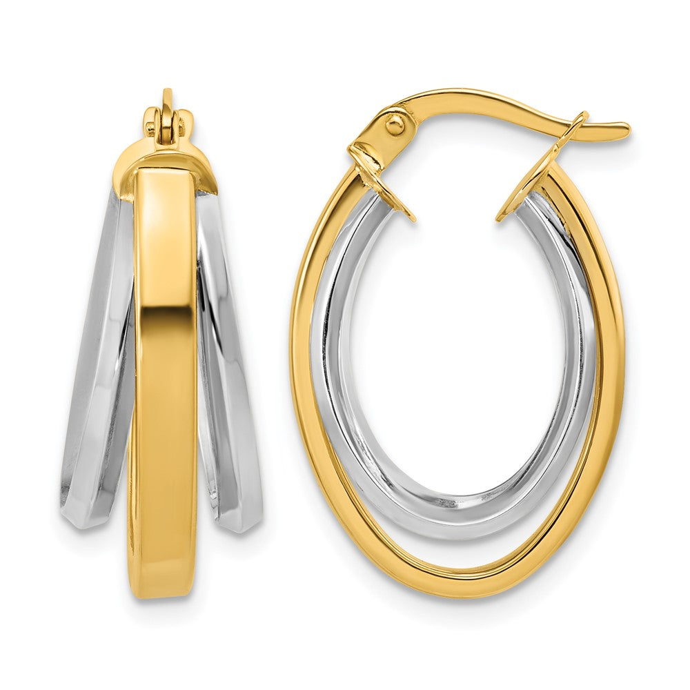 14K Two-Tone Polished Tapered Oval Hoop Earrings