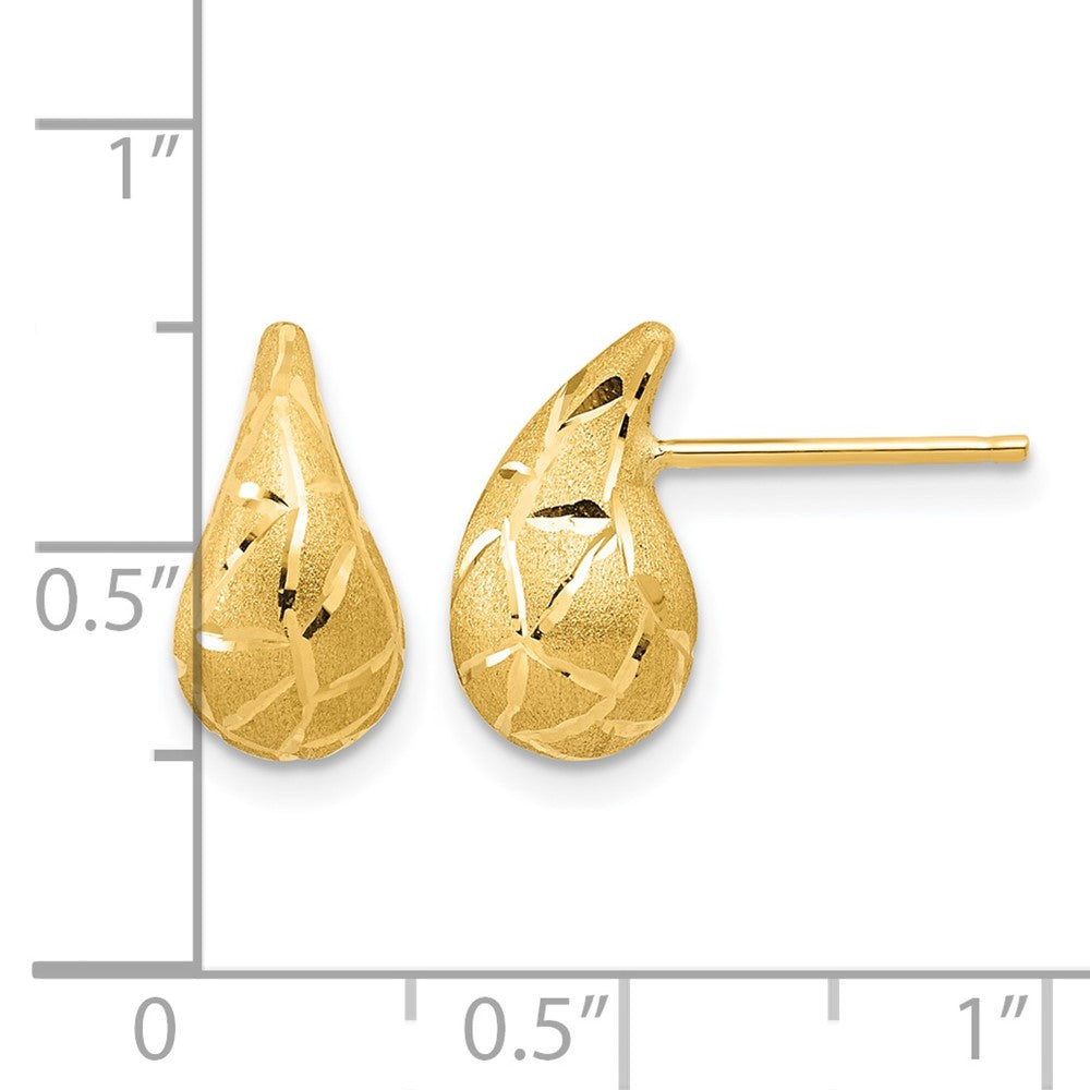 14K Polished/Brushed/Dia-cut Puffed Teardrop Post Earrings