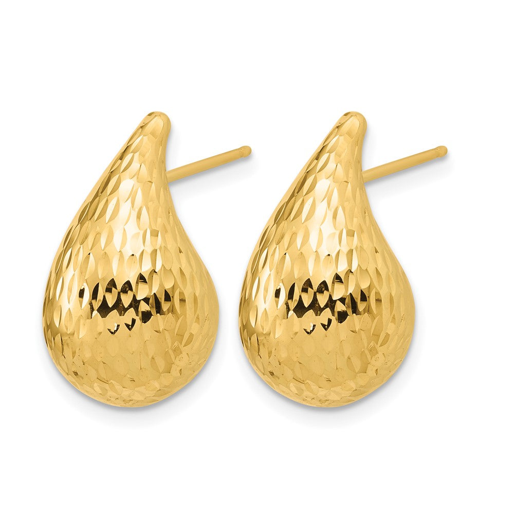 14K Polished and Diamond-cut Teardrop Post Earrings