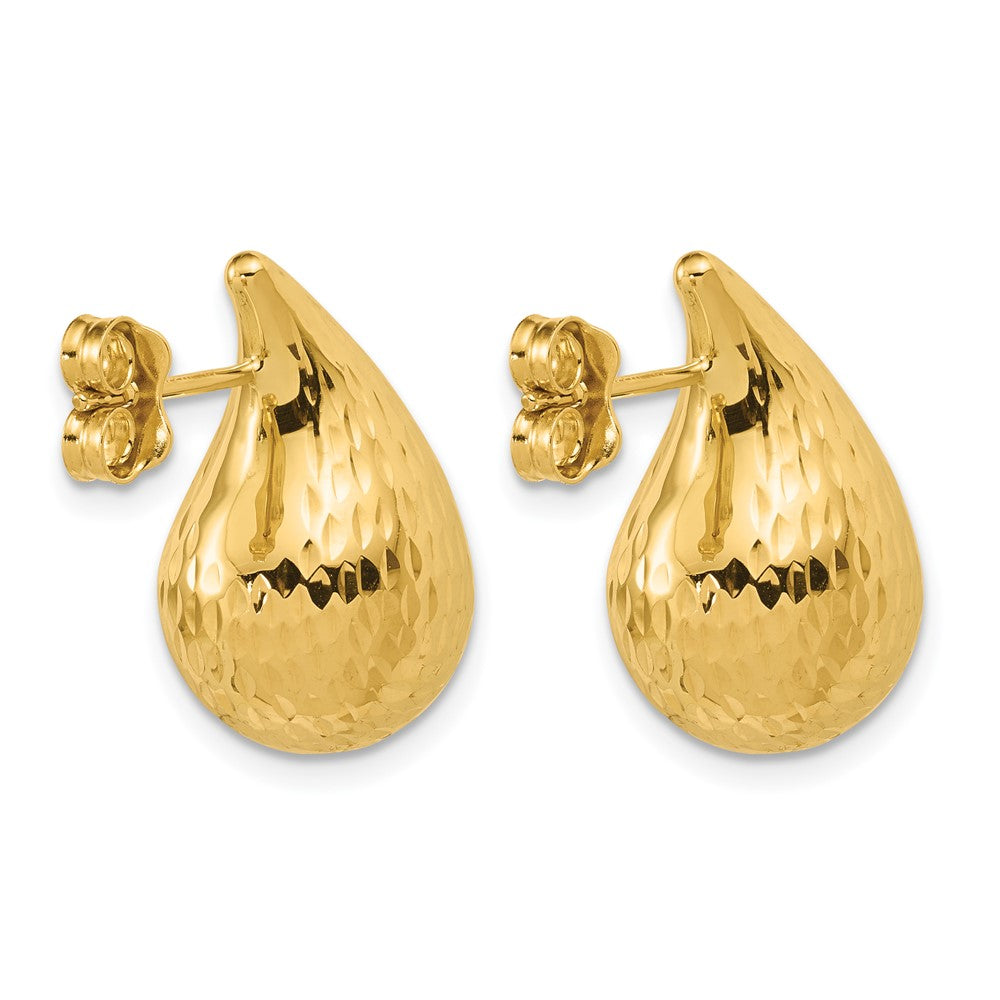 14K Polished and Diamond-cut Teardrop Post Earrings