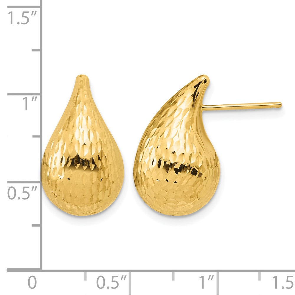 14K Polished and Diamond-cut Teardrop Post Earrings