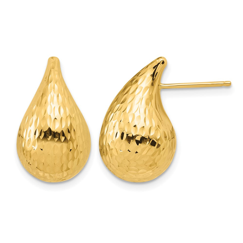 14K Polished and Diamond-cut Teardrop Post Earrings